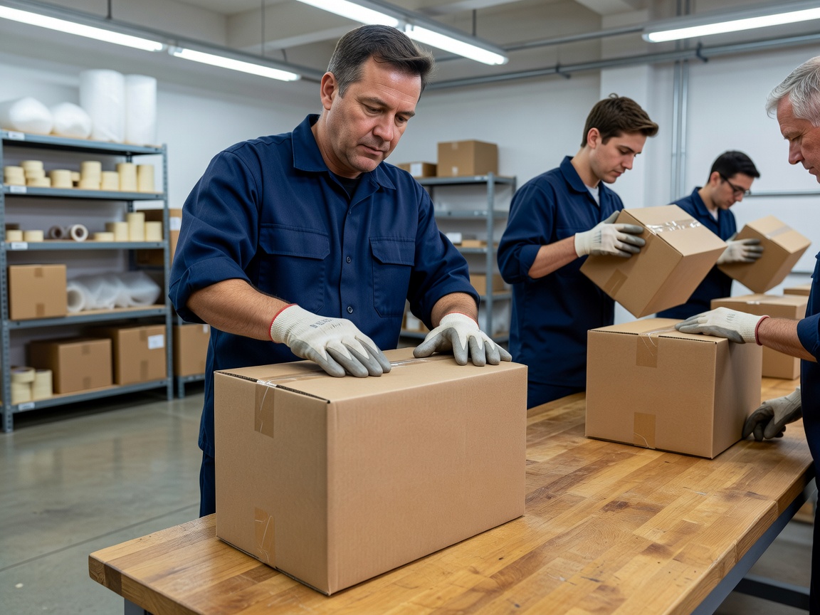 A packaging team member inspects a tamper-evident seal on a carton